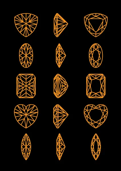 Формы коллекции алмазов на черном фоне — стоковый вектор