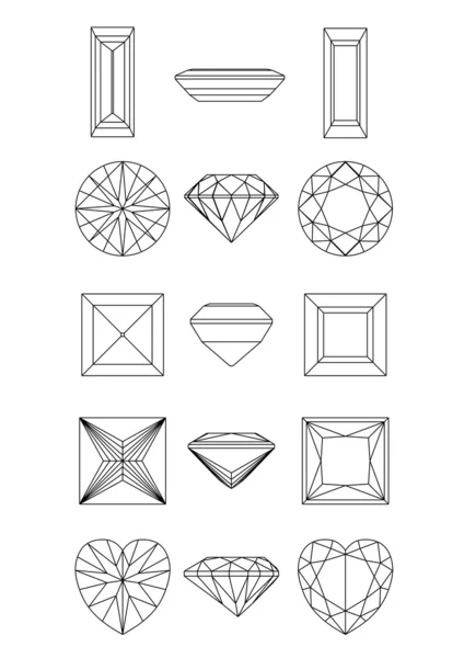 Collection shapes of diamond against white background. Wirefram — Stock Vector