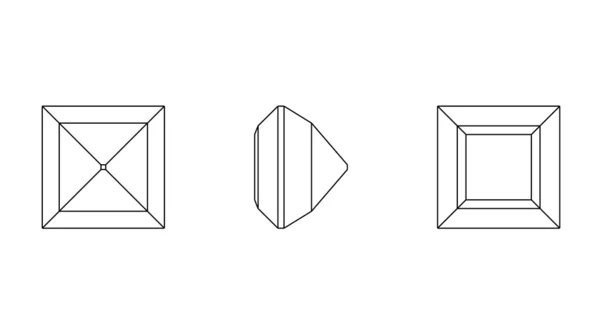 宝石用原石の正方形の形。ワイヤ フレーム — ストックベクタ