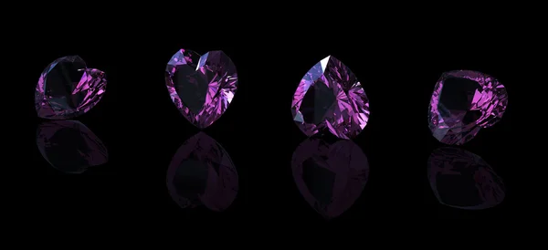 Gemstone shape of heart on black background. amethyst — Stock Photo, Image