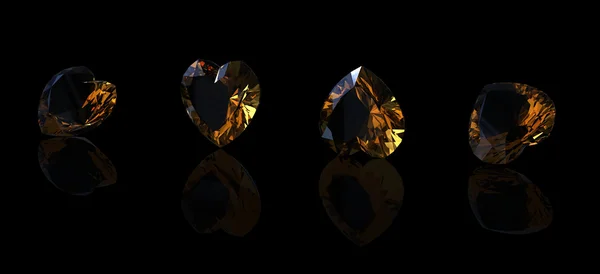 黒の背景に心臓の宝石用原石の形。シトリン — Stock fotografie