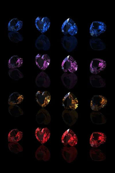 Gemstones collections shape of heart on black background. — Stock Photo, Image