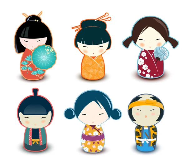 Poppen Kokeshi — Stockvector