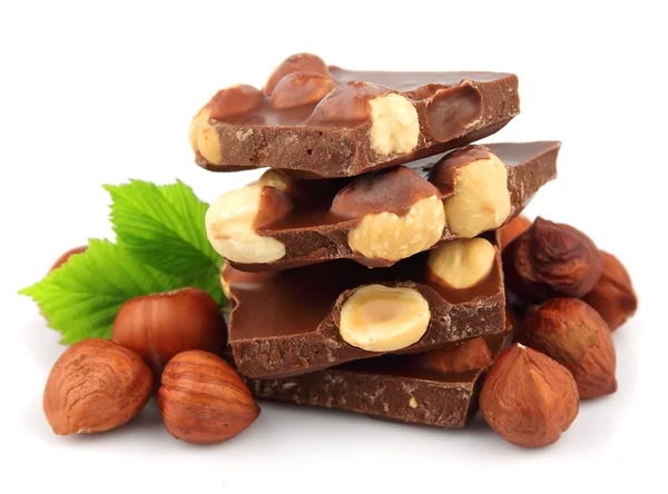 Lískové ořechy, čokoláda — Stock fotografie