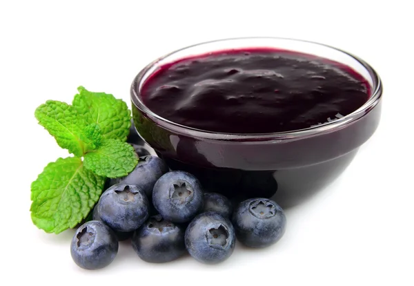 stock image Jam jar with blueberry and mint