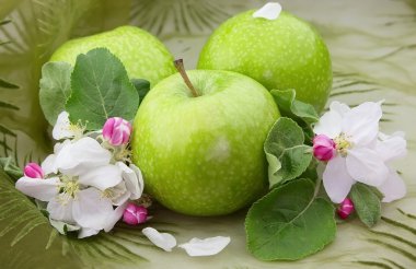 Green apples with flowers clipart