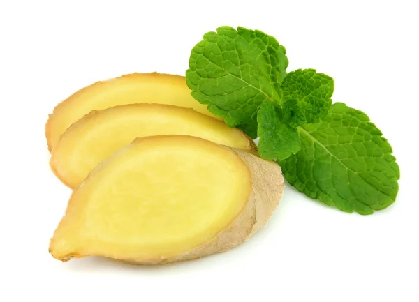 Ginger root with peppermint — Stock Photo, Image
