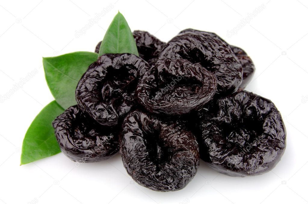 Prunes with leafs