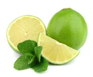 Whole lime and cut with mint