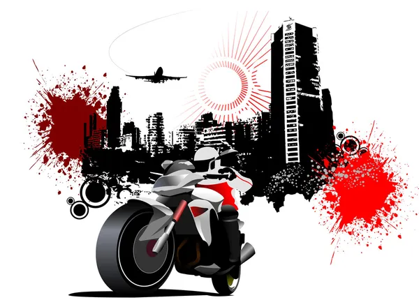 骑自行车的城市 grunge 城市背景上。矢量插画 — 图库矢量图片