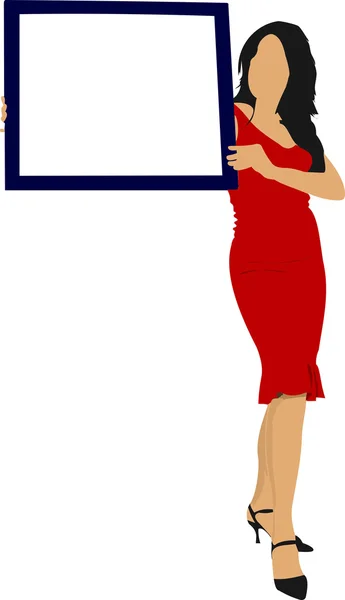 Mujer joven con tablón de notas. Ilustración vectorial coloreada — Vector de stock