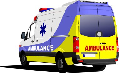 Modern ambulans van beyaz bitti. renkli vektör çizim