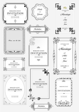 Set of ornate vector frames and ornaments with sample text. Perf clipart