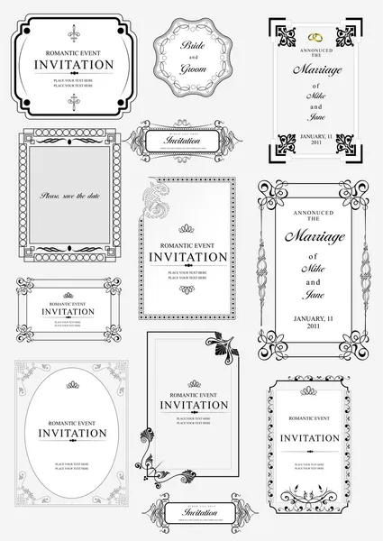 Set of ornate vector frames and ornaments with sample text. Perf — Stock Vector