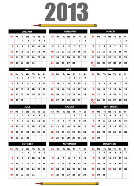 2013 calendar with pencil image. Vector illustration clipart