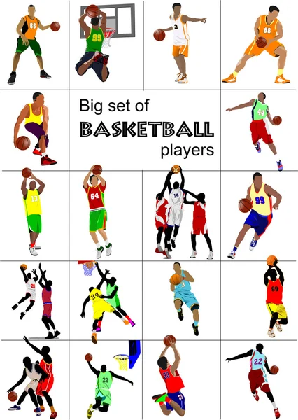 Um grande conjunto de jogadores de basquetebol. Ilustração vetorial — Vetor de Stock