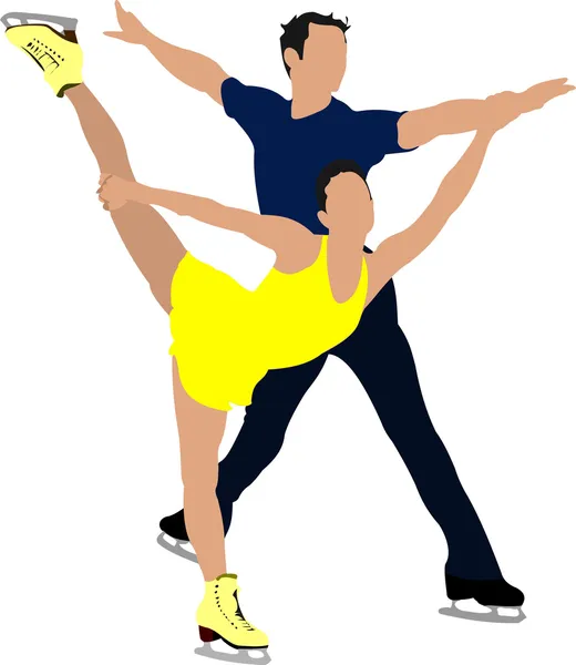 Casal Figura patinação silhuetas coloridas. Ilustração vetorial —  Vetores de Stock