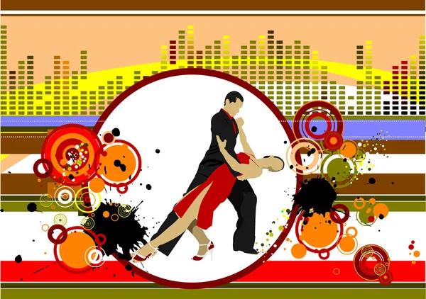Grunge hudební pozadí s taneční pár. vektorové ilustrace — Stockový vektor