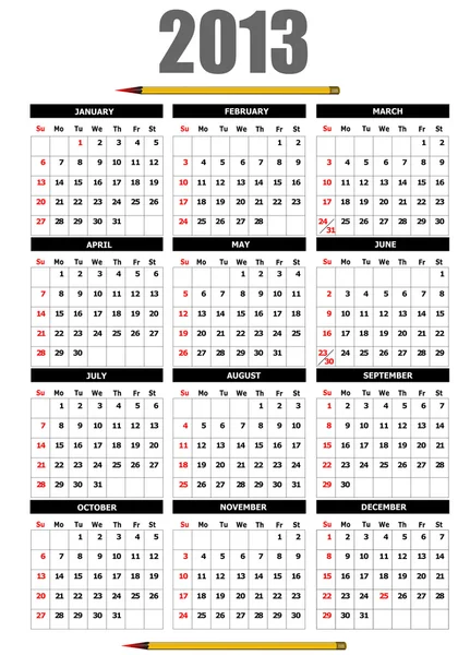 Kalendář 2013 s tužkou obrázek. vektorové ilustrace — Stockový vektor