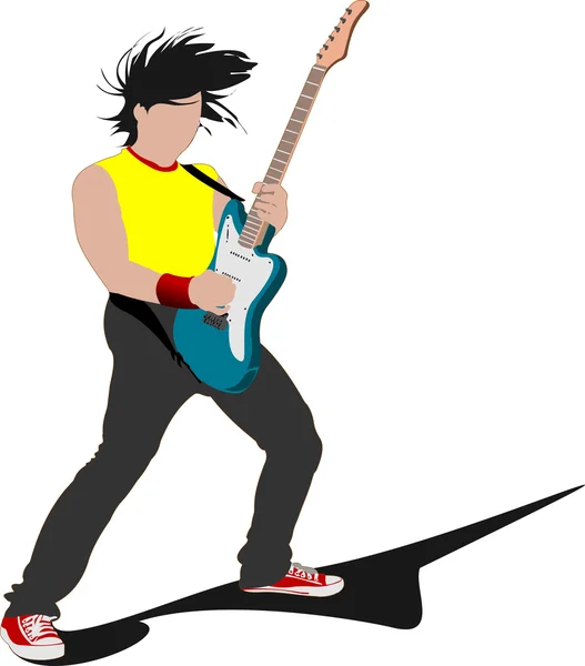Guitar player isolated on the white background. Vector illustrat — Stock Vector