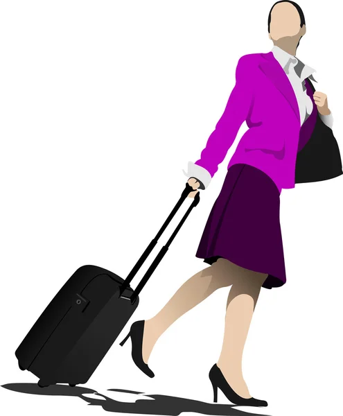 Homme d'affaires avec valise. Hôtesse. Illustration vectorielle — Image vectorielle