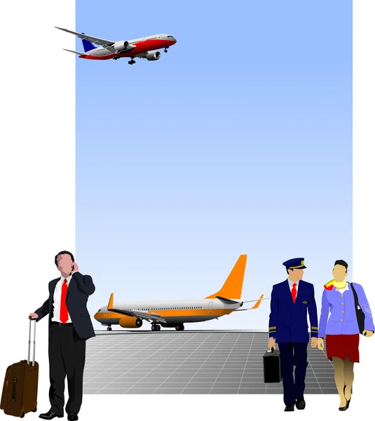 Scena dell'aeroporto. Illustrazione vettoriale per progettisti — Vettoriale Stock