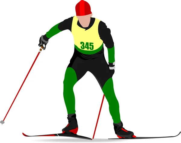 滑雪赛跑者色的剪影。矢量插画 — 图库矢量图片