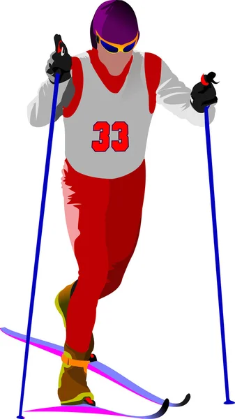 滑雪赛跑者色的剪影。矢量插画 — 图库矢量图片