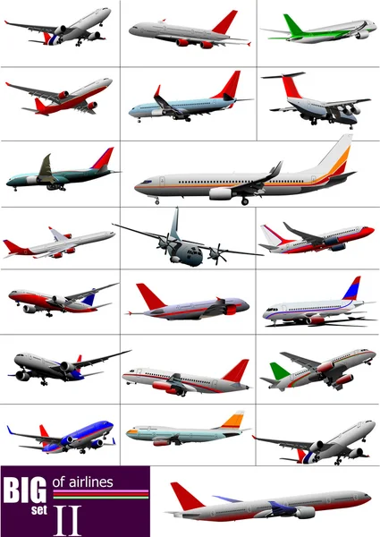 Nagy gyűjteménye repülőgépek. Vektoros illusztráció — Stock Vector