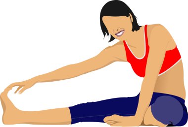 yoga egzersizleri pratik bir kadın. Kız ISO vektör çizim