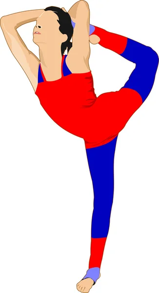 Kadın pratik yoga egzersiz. Kız vektör çizim — Stok Vektör