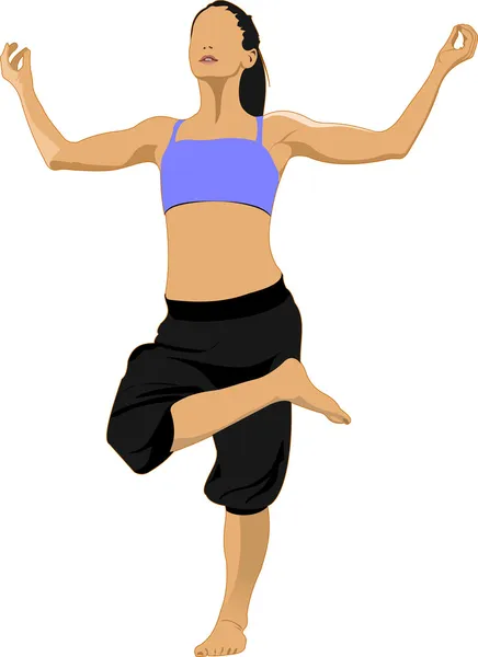 Donna che pratica Yoga esercizio fisico. Vettore Illustrazione della ragazza in — Vettoriale Stock
