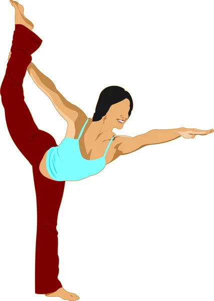 Donna che pratica esercizi di Yoga. Vettore Illustrazione della ragazza in — Vettoriale Stock