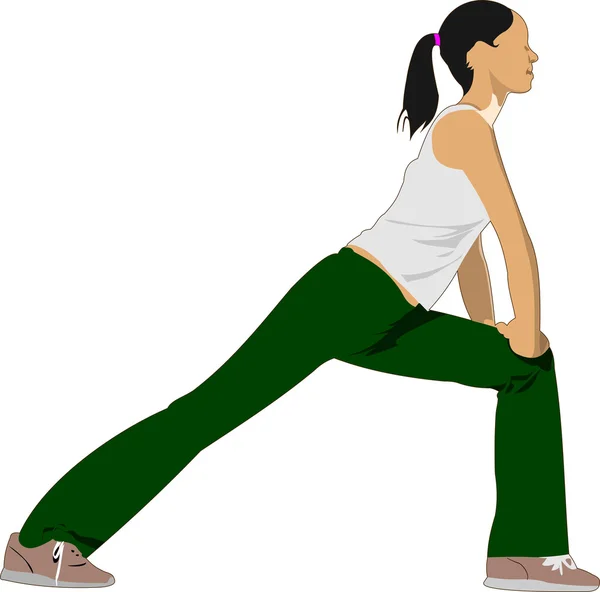 Mujer practicando ejercicios de Yoga. Vector Ilustración de chica aislada en wh — Archivo Imágenes Vectoriales