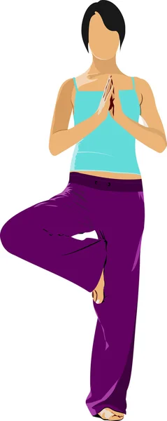 Mulher praticando exercícios de Yoga. Vector Ilustração de menina pos — Vetor de Stock