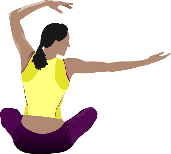 Donna che pratica esercizi di Yoga. Vettore Illustrazione di ragazza pos — Vettoriale Stock