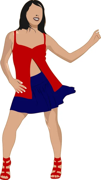 Vektor-Illustration einer Frau, die auf weißem Hintergrund tanzt — Stockvektor