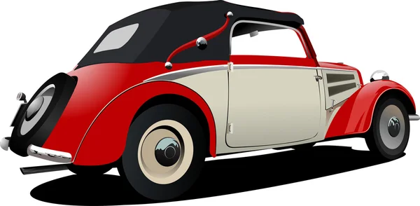Cabriolet rojo-blanco de 50 años en la carretera. Ilustración del vector — Vector de stock