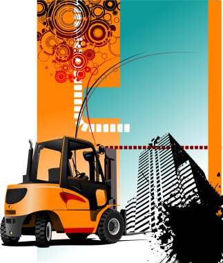 Urban abstract grunge composition with forklift image. Vector il clipart