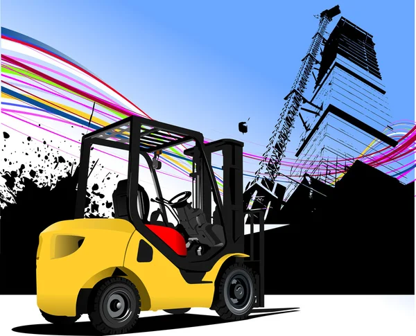 Urban abstract grunge composition with forklift image. Vector il — Stock Vector