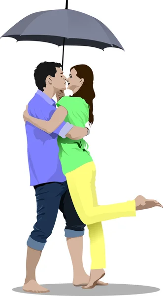 Embrasser Couple avec illustration vectorielle parapluie — Image vectorielle