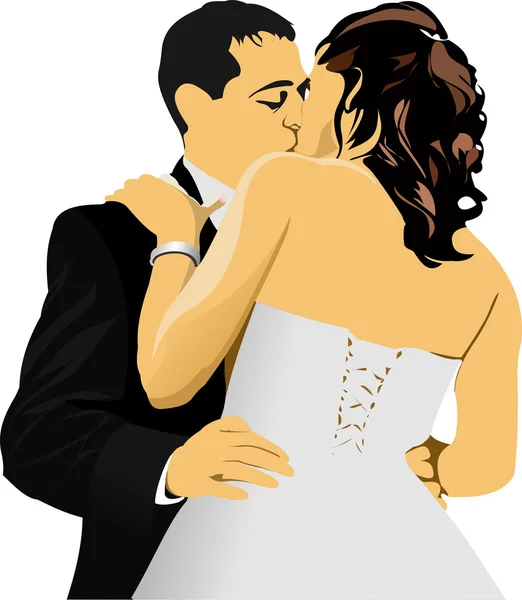 Kissing Couple. Bride and Groom. vector illustration — Stock Vector