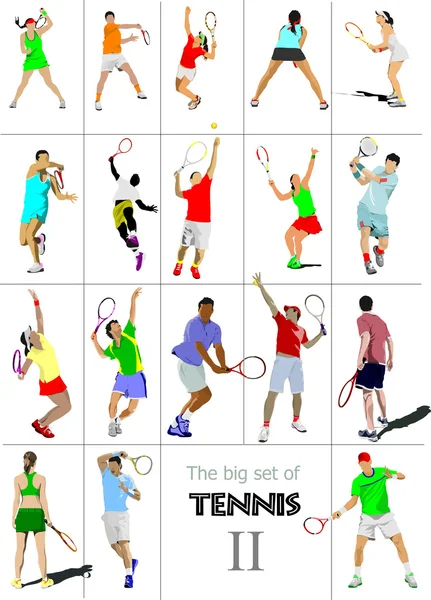 Big cet # II of tennis players. Colored Vector illustration for — Stock Vector