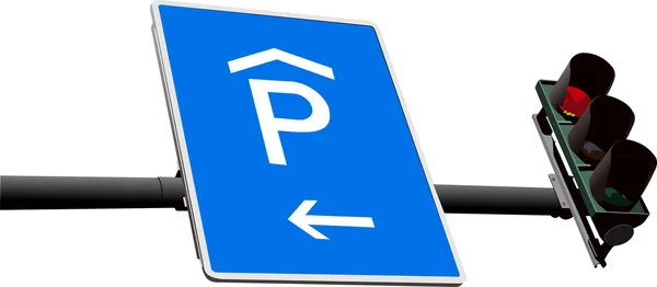 Semáforo y señal de "aparcamiento". Ilustración vectorial — Vector de stock