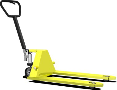 Hand yellow pallet truck. Forklift. Vector illustration clipart