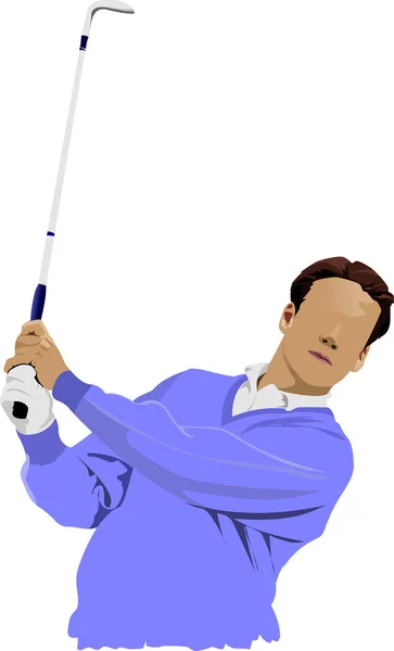 Golfer μπάλα χτύπημα με σιδερένια ρόπαλο. Εικονογράφηση διανύσματος — Διανυσματικό Αρχείο