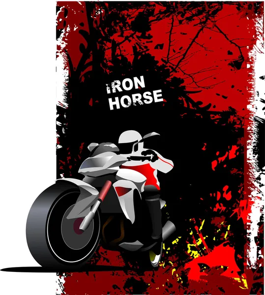Latar belakang merah Grunge dengan gambar sepeda motor. Kuda besi. Vektor - Stok Vektor