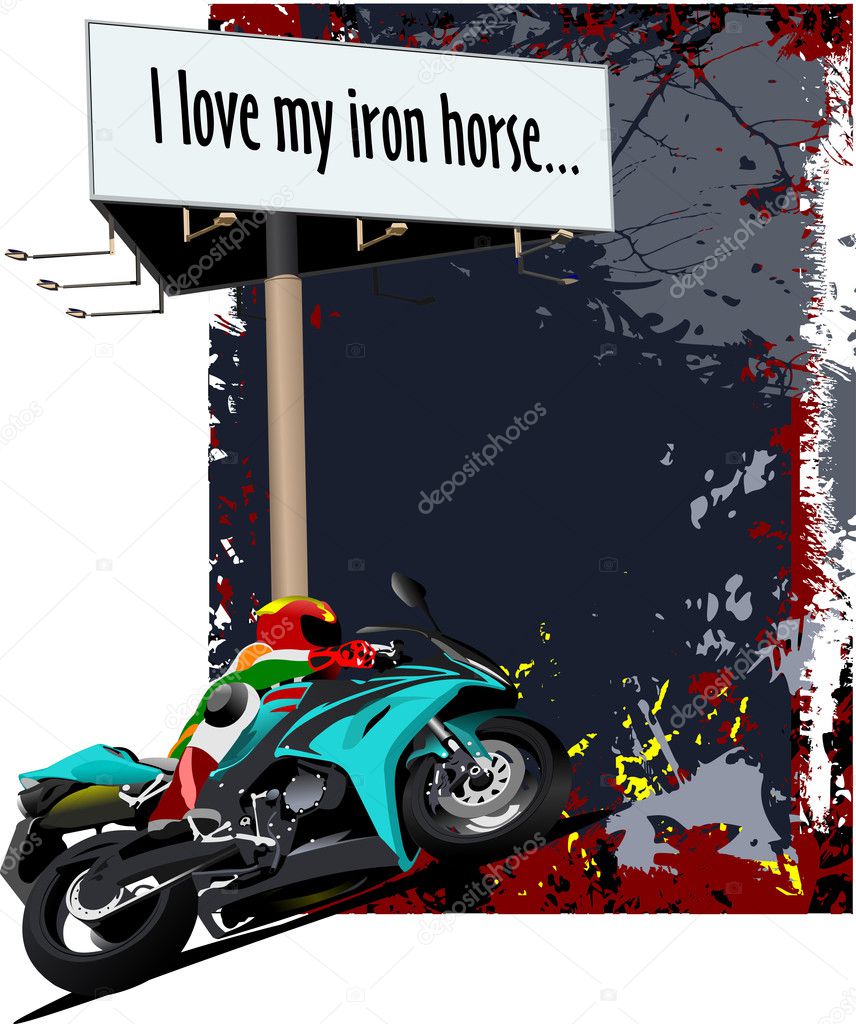 Natural background with motorcycle image and billboard. Iron ho