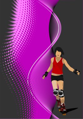 Abstract background with Roller skater silhouette. vector illust clipart