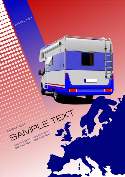 Täcka för broschyr eller mall med Europa siluett och husbil — Stock vektor
